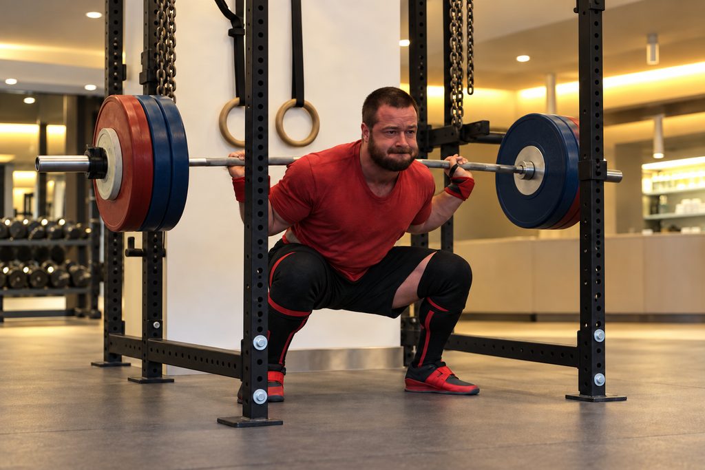Illustration of Miloš Kulpinski performing a barbell squat
